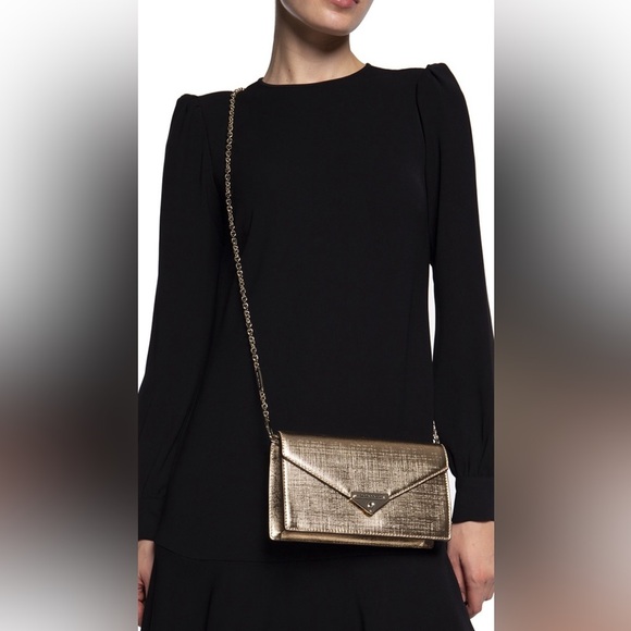 MICHAEL KORS Grace Medium Metallic Leather Envelope Gold Clutch Bag AUTHENTIC - Picture 3 of 16
